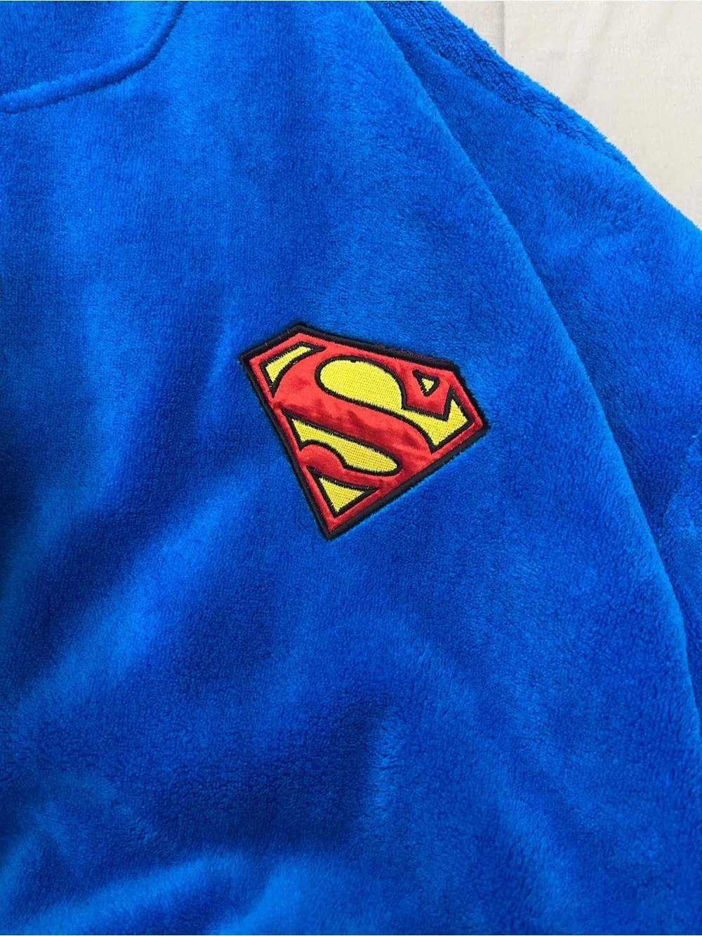 DC Comics Superman Blue Hooded Fleece Robe with Red Belt Mens One Size